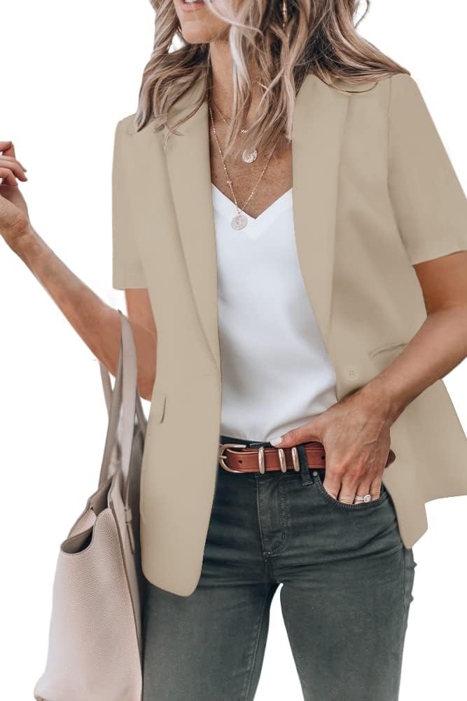 Women's Casual Single Button Short Sleeve Lapel Blazers Jacket