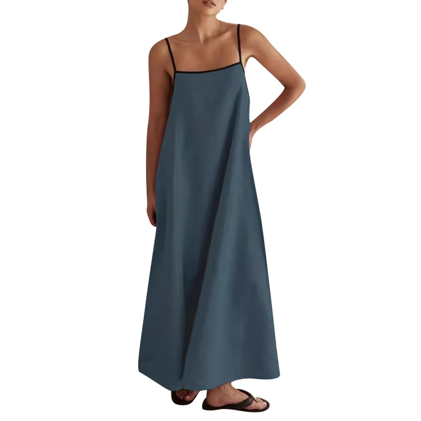 Women Casual Spaghetti Strap Square Neck Maxi Dress