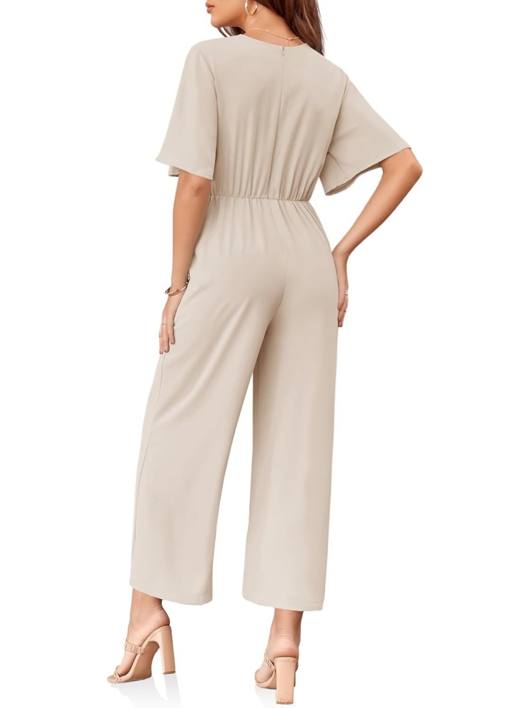 Women's Short Sleeve Tie Knot Front Wide Leg Jumpsuits (BUY 2 FREE SHIPPING)