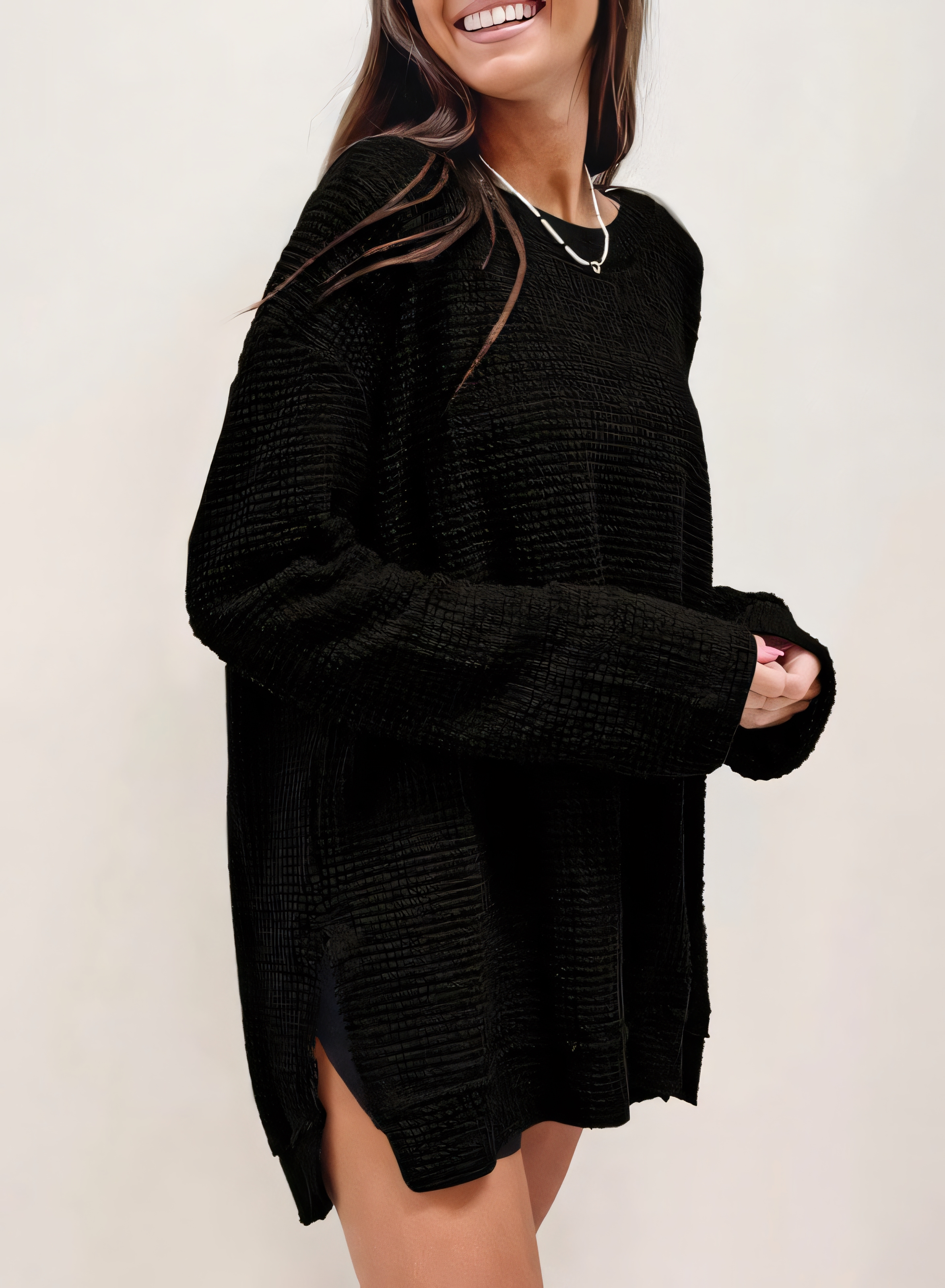 Women's Fall Long Sleeve Waffle Knit Hi-low Hem Tops