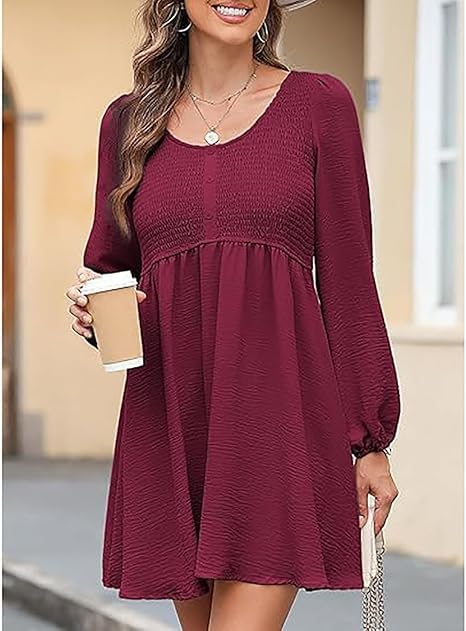 Women's Round Neck Button Ruffle Dress