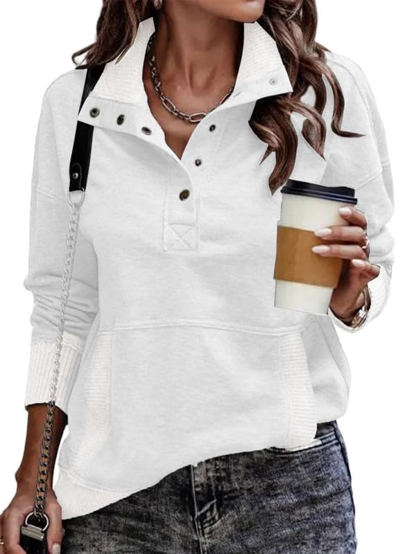 Women's Button Lapel Sweatshirt With Pockets(Buy 2 Free Shipping)