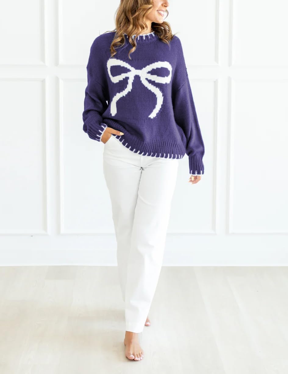 Bow Crew Neck Knitted Sweater Pullover (Buy 2 Free Shipping)