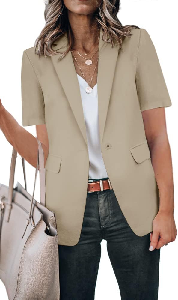 Women's Casual Single Button Short Sleeve Lapel Blazers Jacket