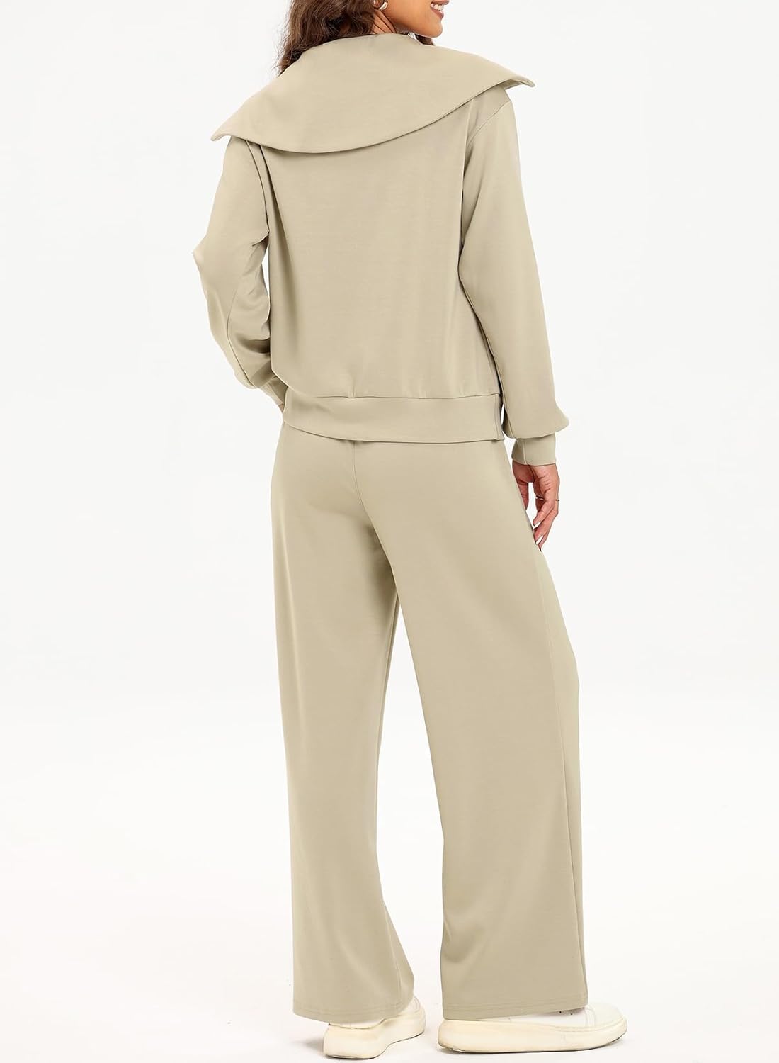 Women's Half Zip Sweatshirt & Wide Leg Sweatpant Tracksuit Set
