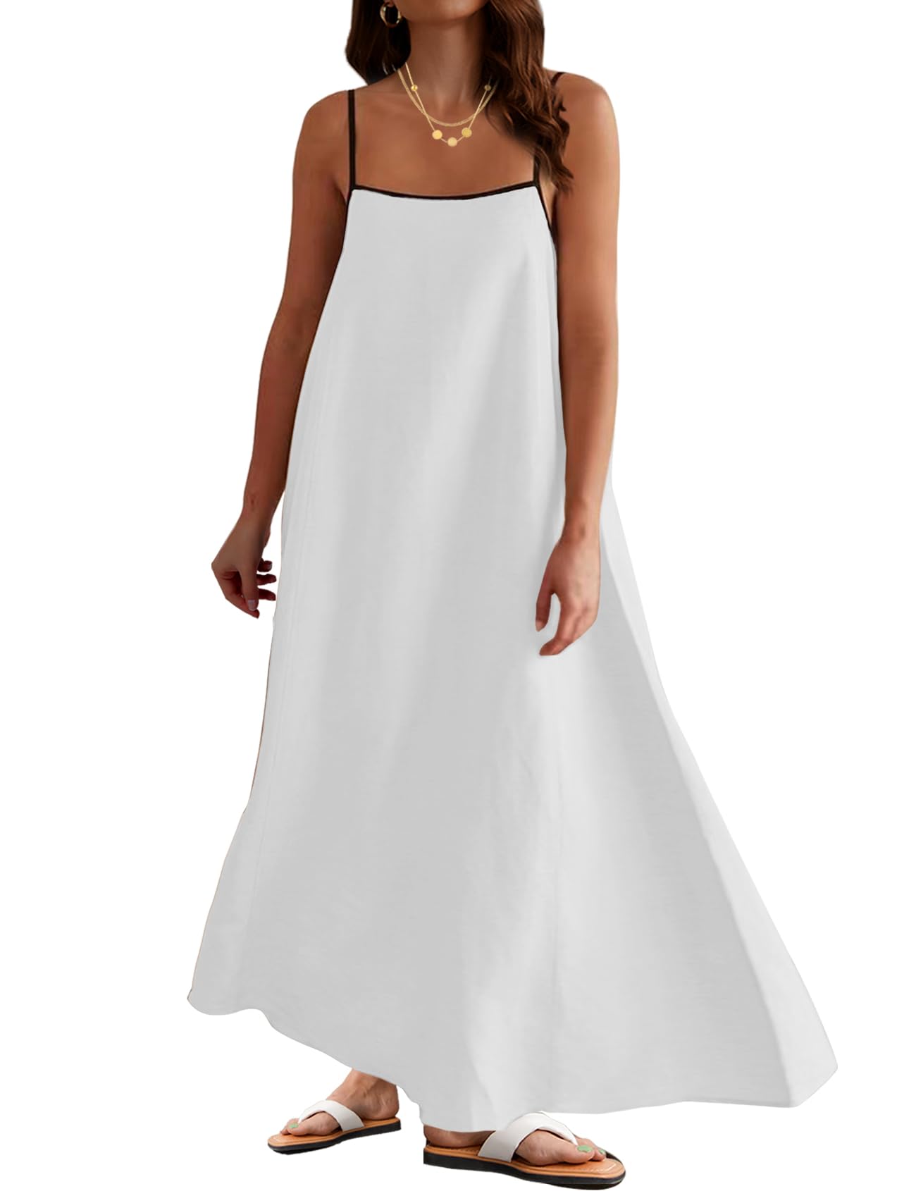 Women Casual Spaghetti Strap Square Neck Maxi Dress