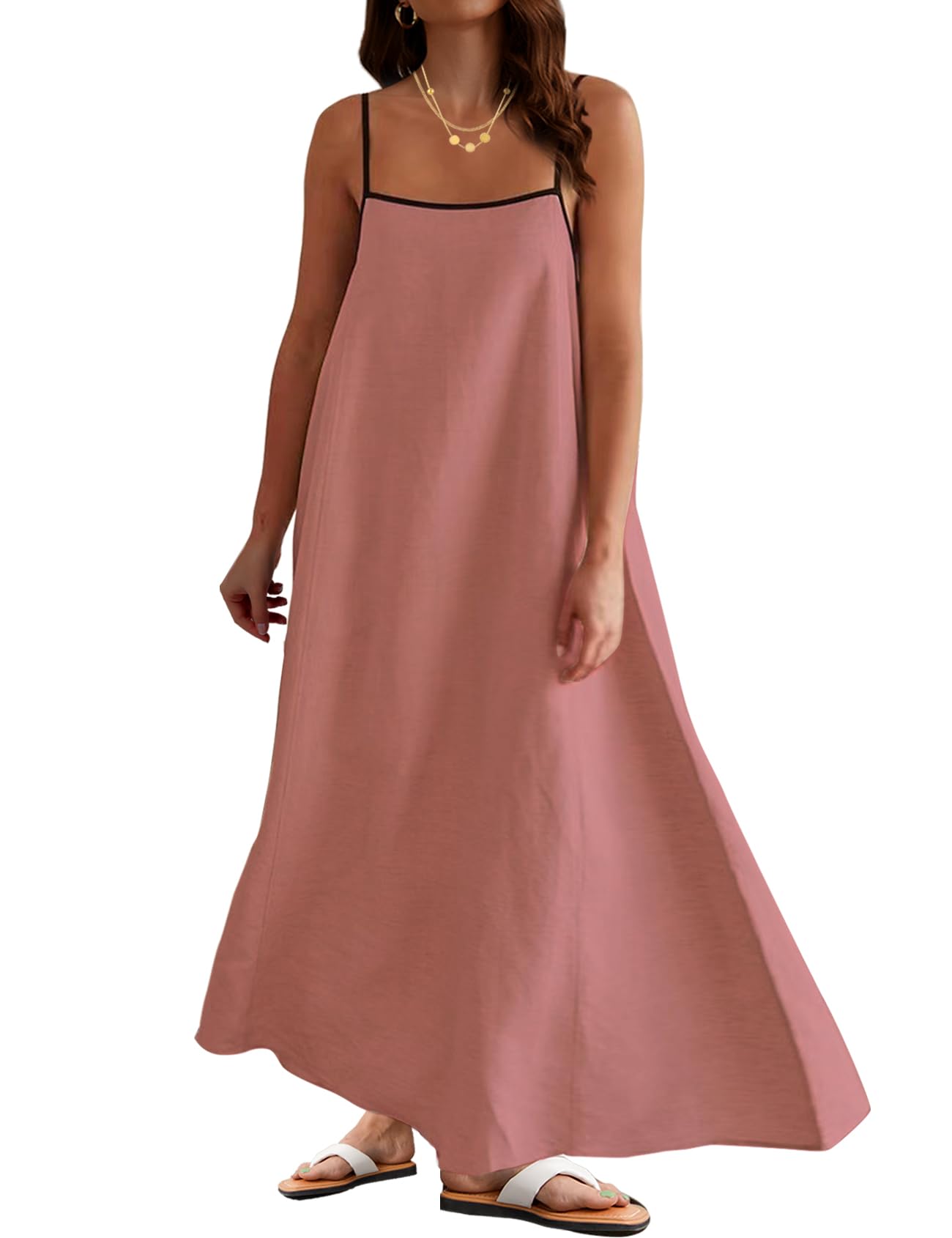 Women Casual Spaghetti Strap Square Neck Maxi Dress