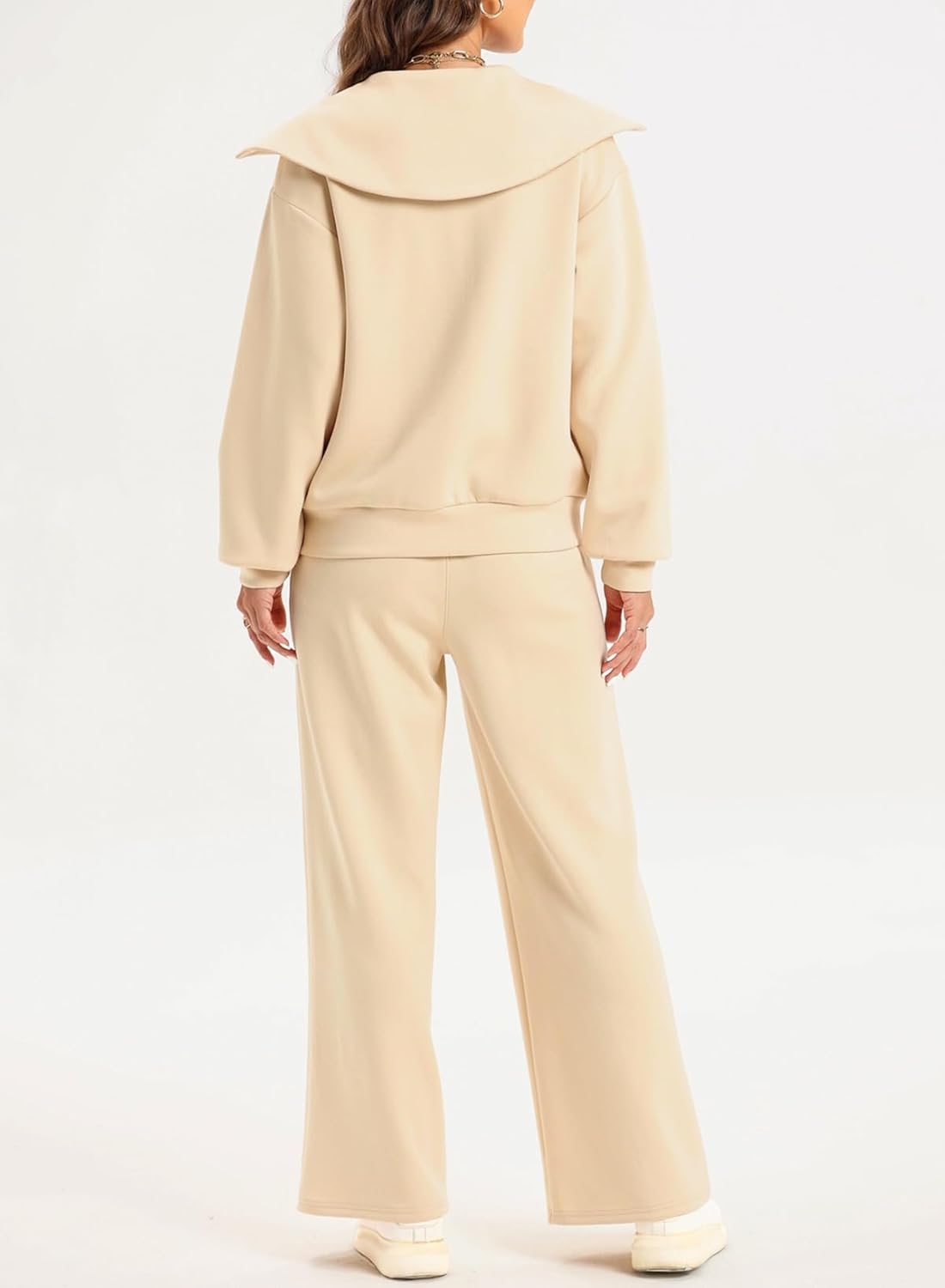 Women's Half Zip Sweatshirt & Wide Leg Sweatpant Tracksuit Set