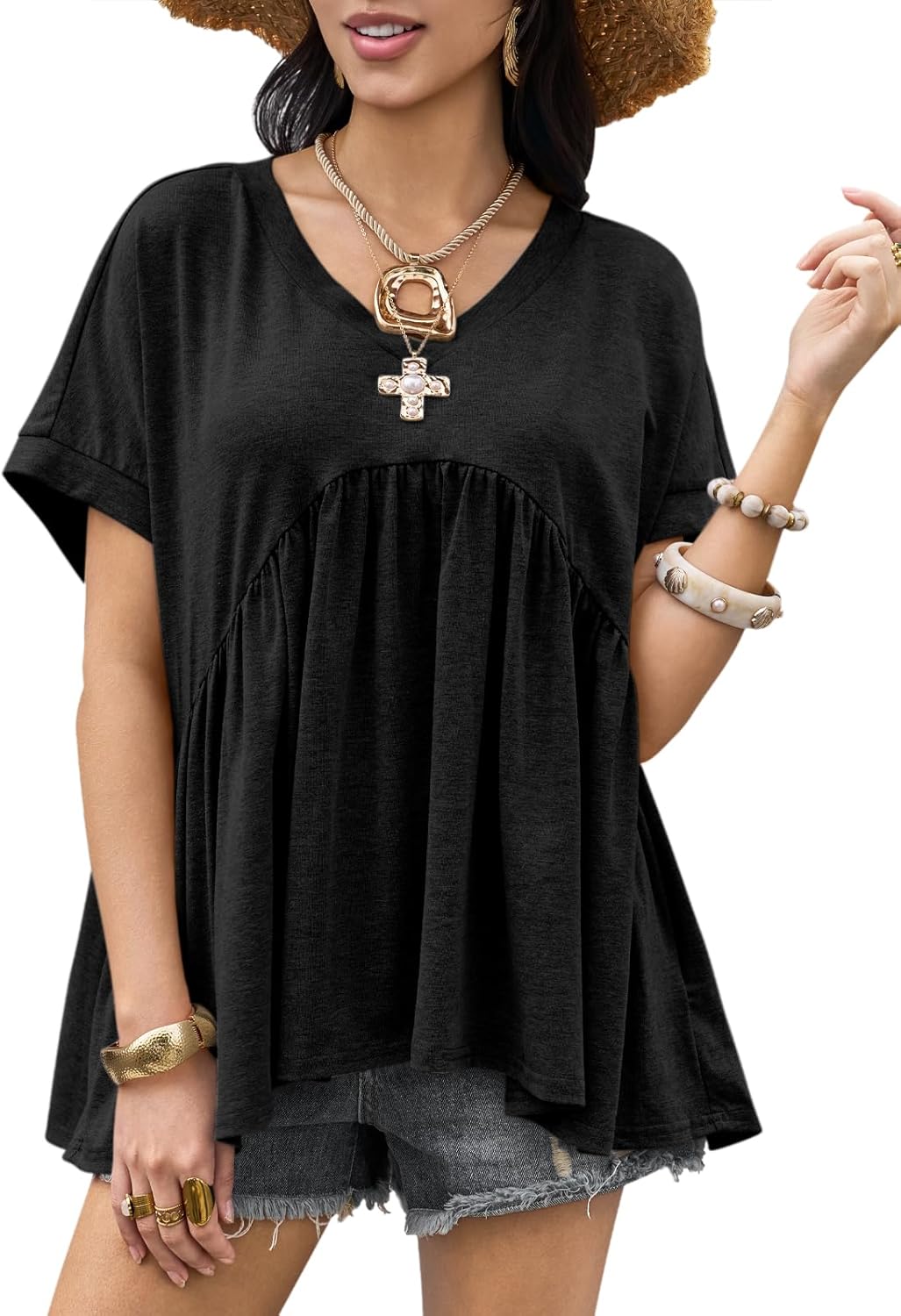 Womens Summer Peplum Tops Oversized Babydoll