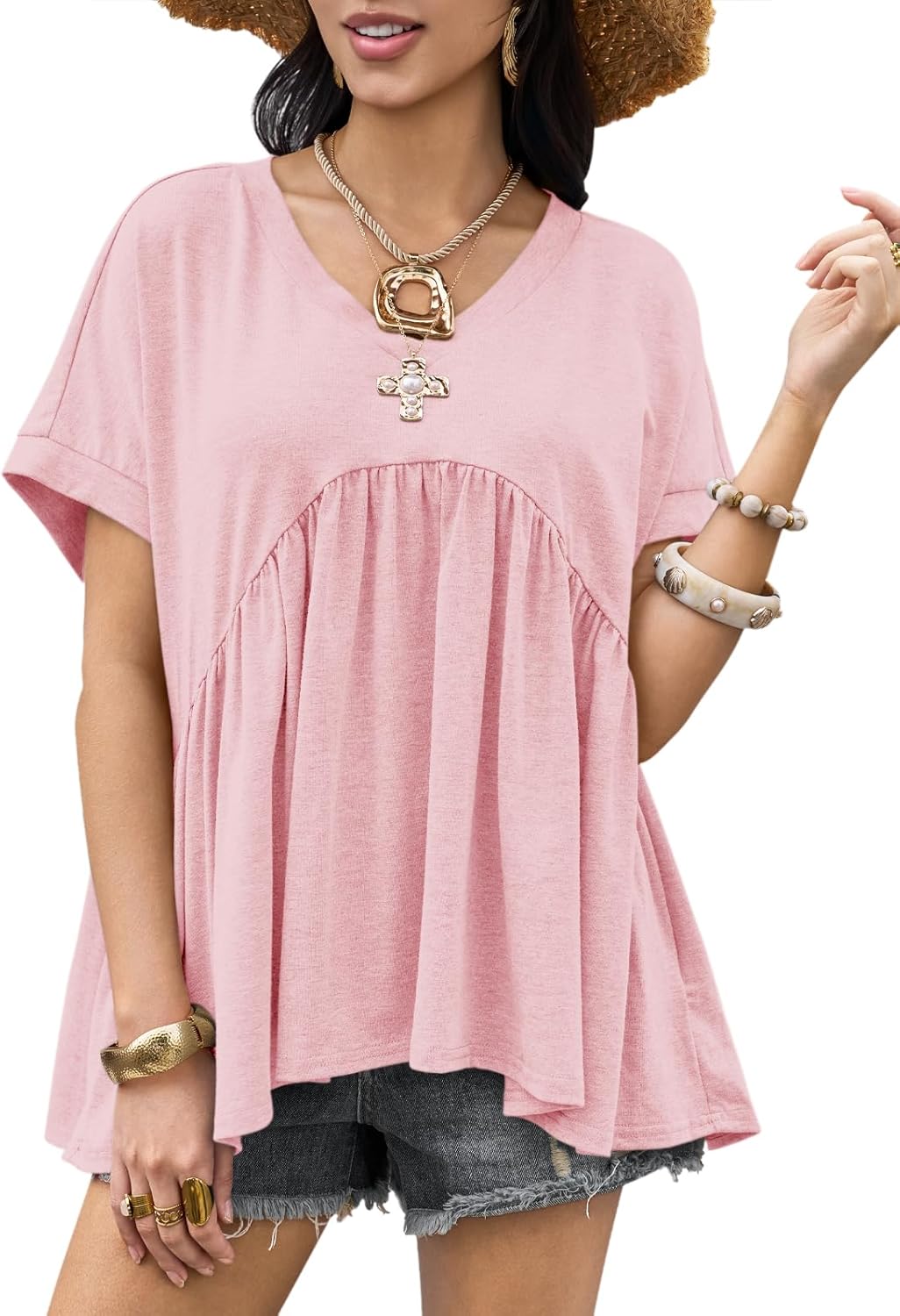 Womens Summer Peplum Tops Oversized Babydoll