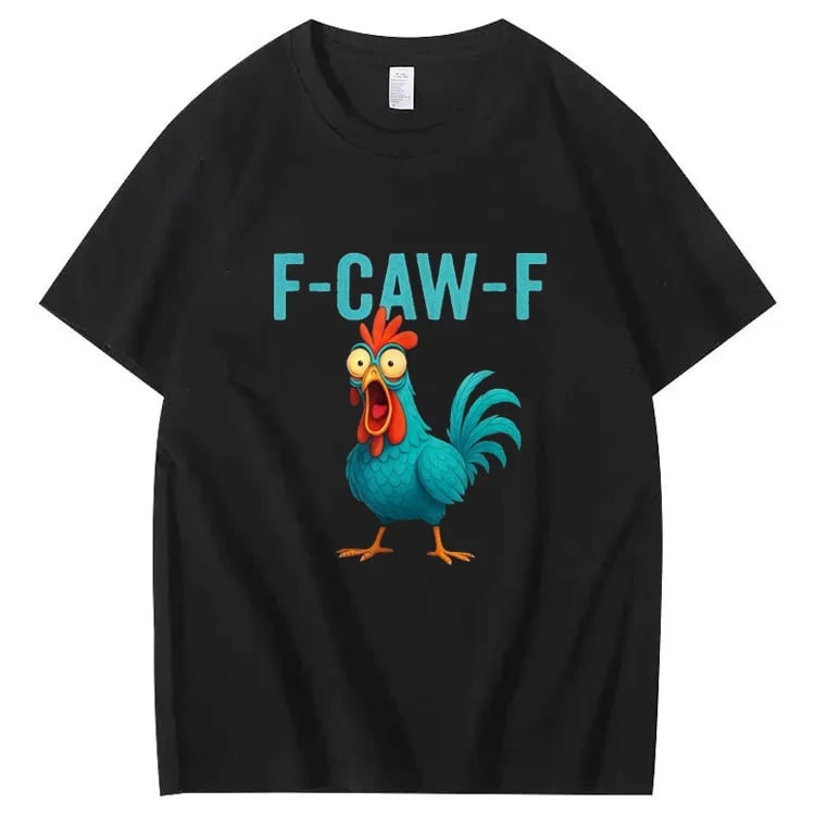 F-Caw-F Crazy Blue Chicken Pattern 100% Cotton T-Shirt