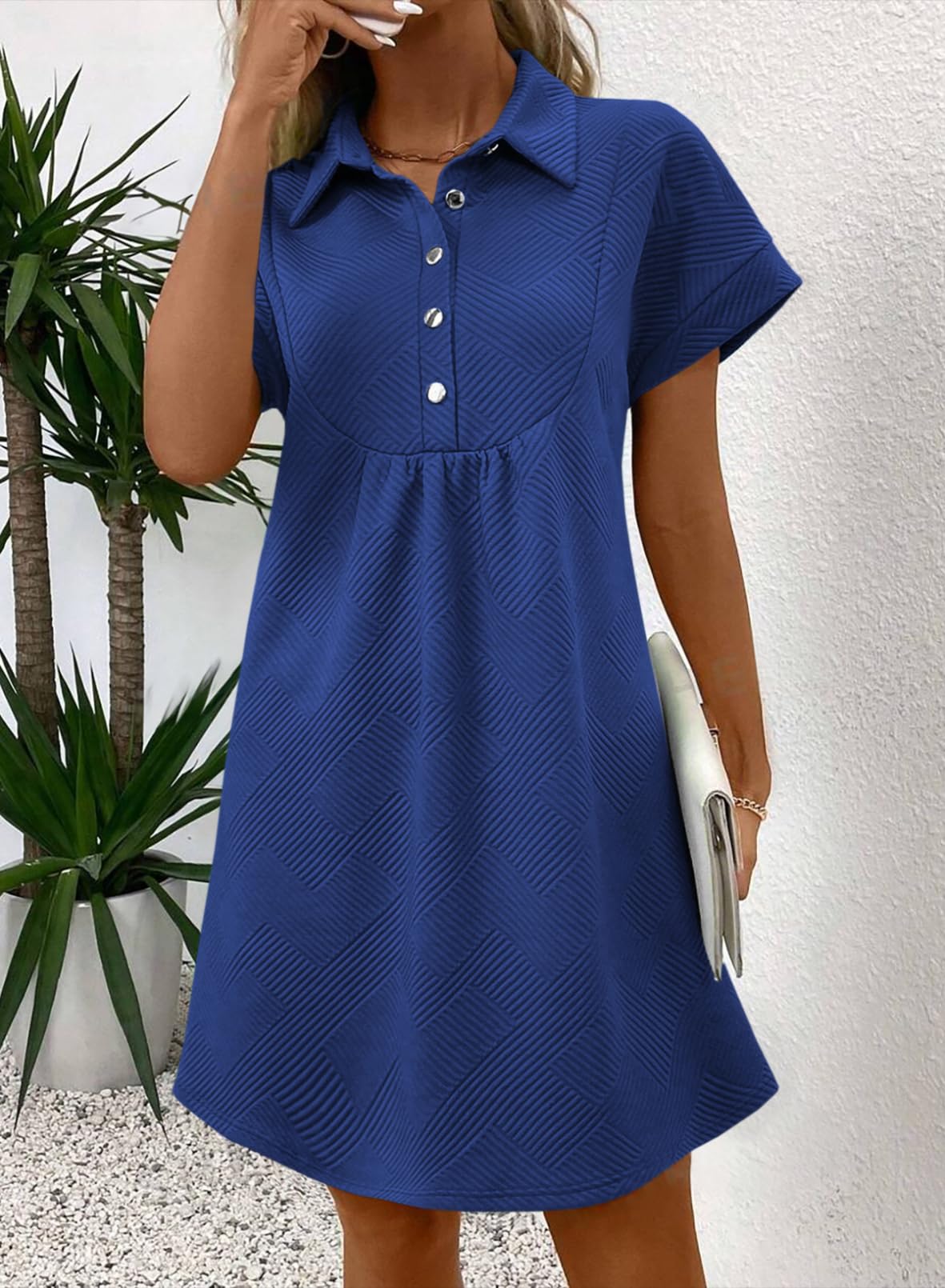 2025 New Women's Lapel Collared Batwing Short Sleeve Mini Dress(buy 2 free shipping)