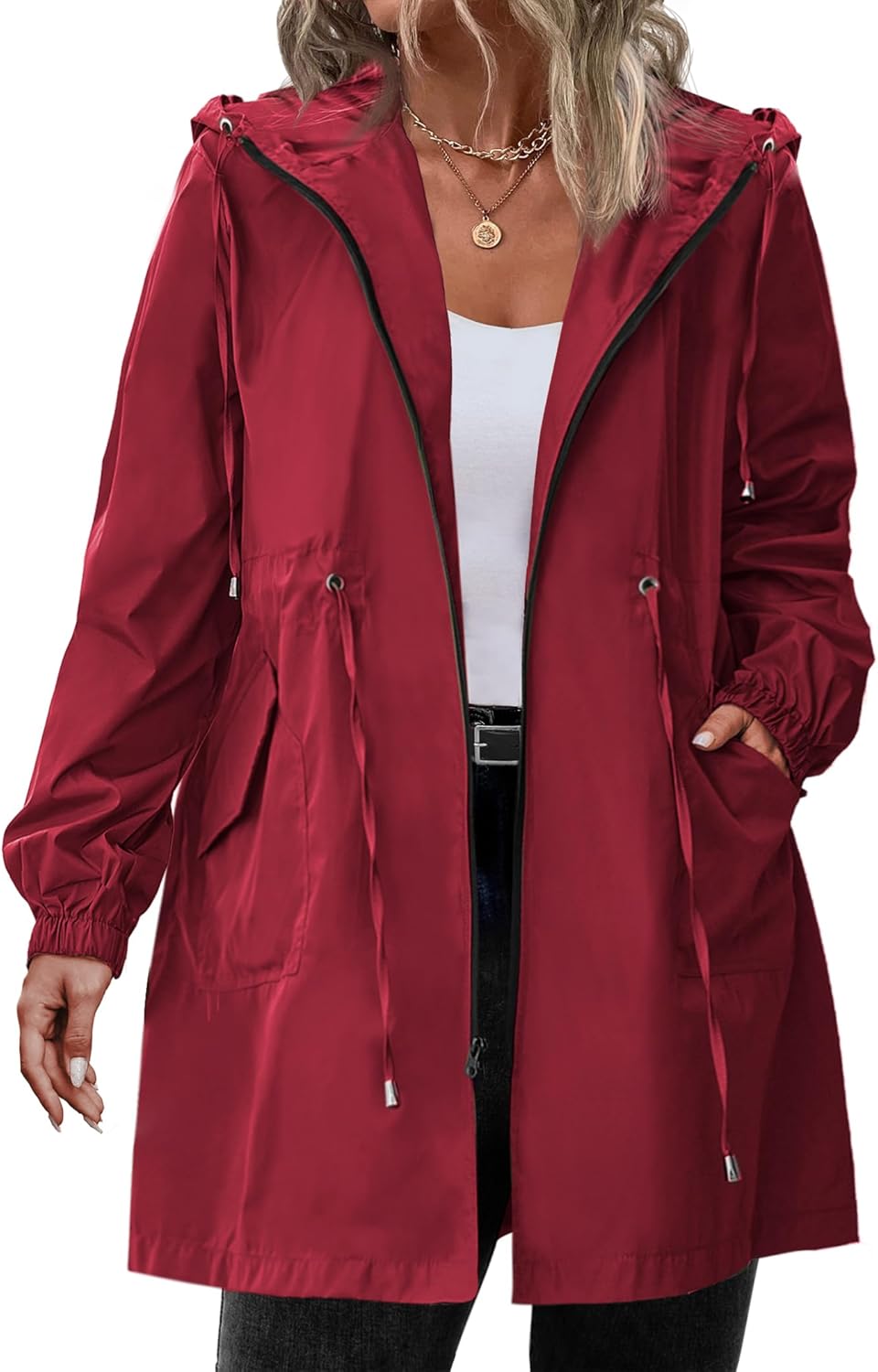 Women's Plus Size Lightweight Hooded Waterproof Jackets with Pockets