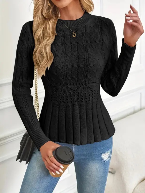 ✨Women's Chunky Knit Crew Neck Long Sleeve Knit Top