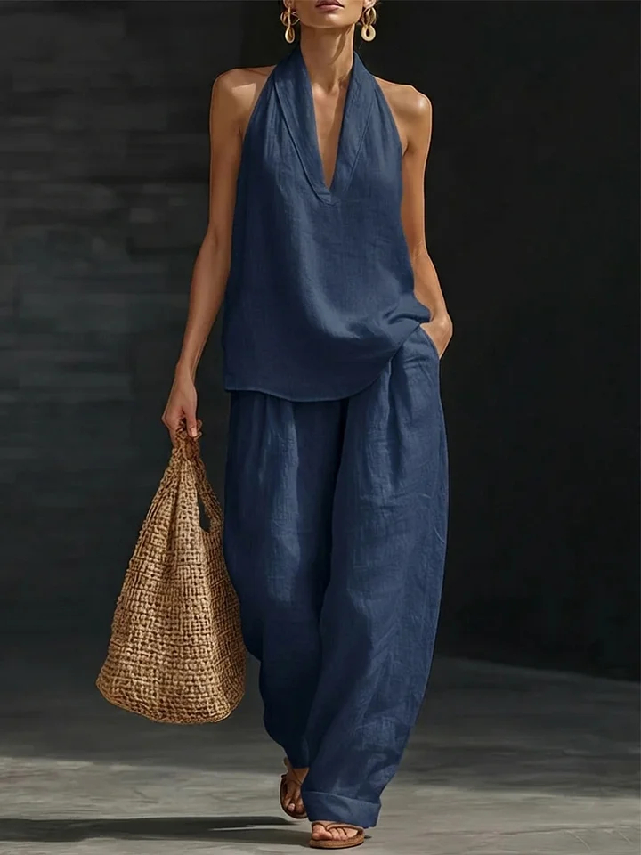 Women's Casual and Cozy Minimalist Linen Two-Piece Set