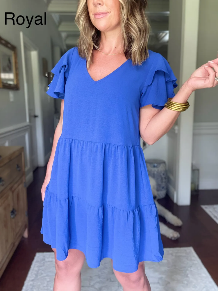 Women's Ruffle Tiered Sleeve Flowy Dress