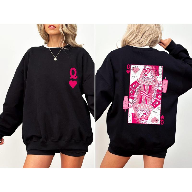 Queen of Hearts Double-Sided Print Valentines Sweatshirt