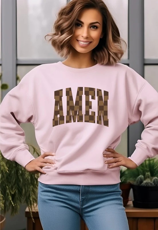 Brown Checkered AMEN Crewneck Sweatshirt