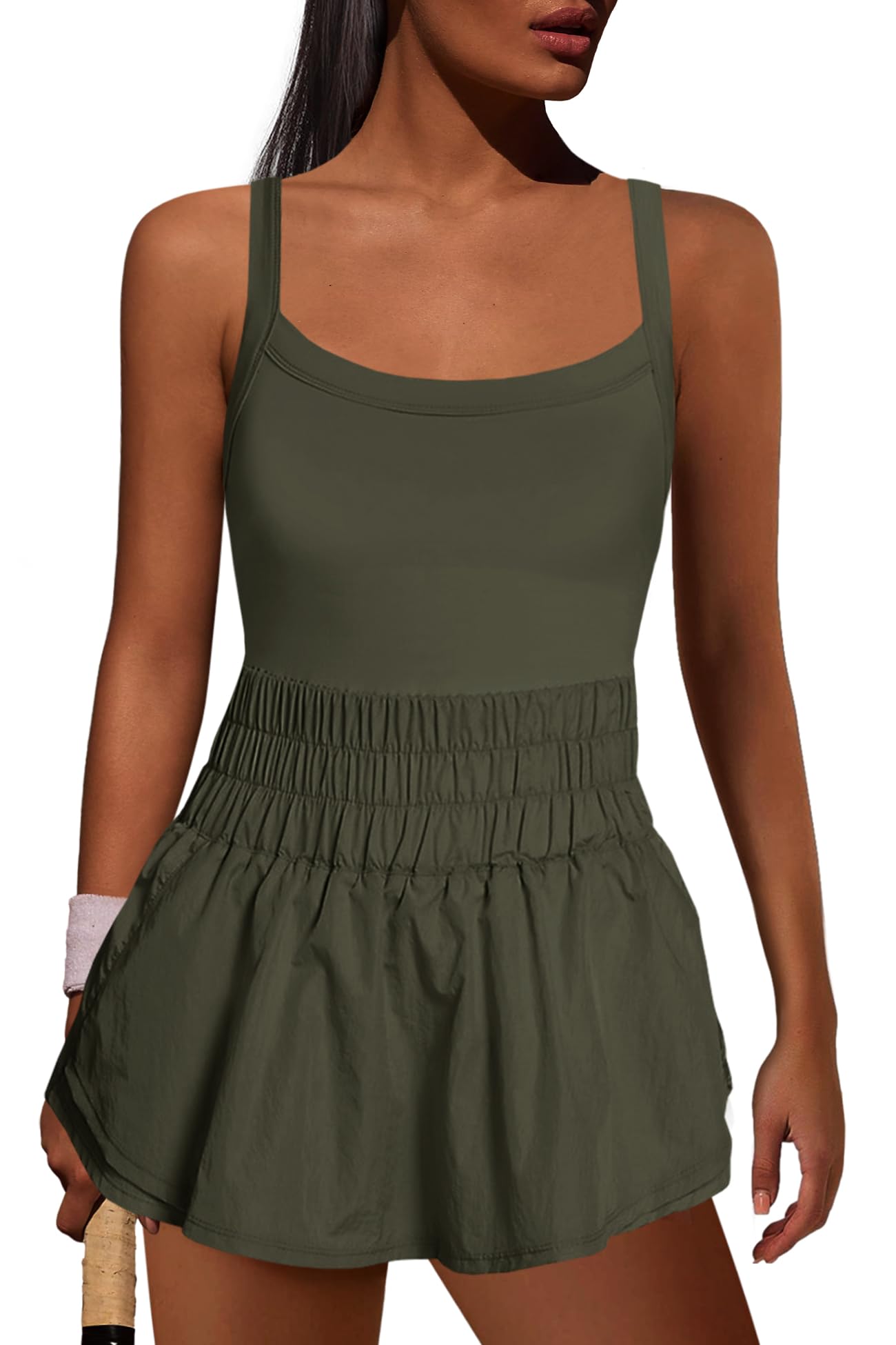 Womens Workout Romper Athletic Dress One Piece Jumpsuits 