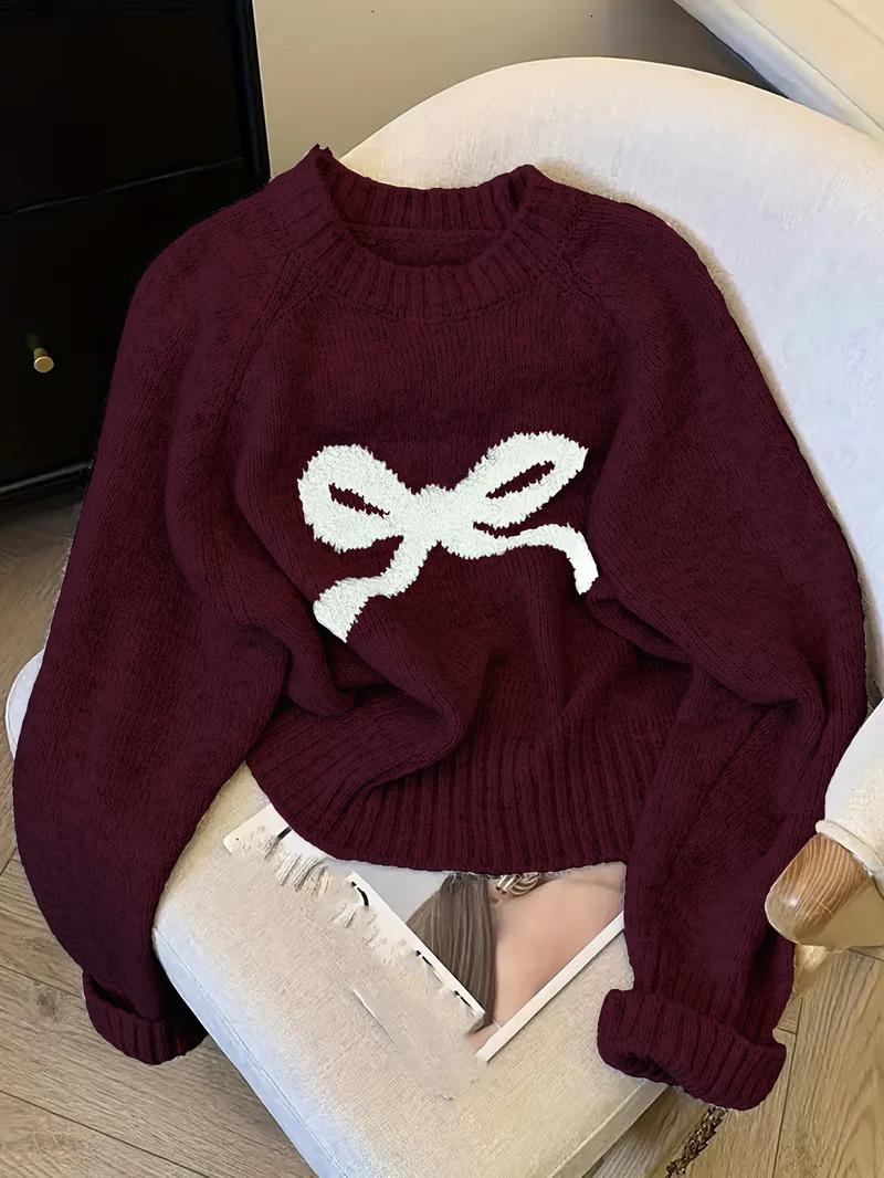 Women's Round Neck Playful Bow Knit Sweater