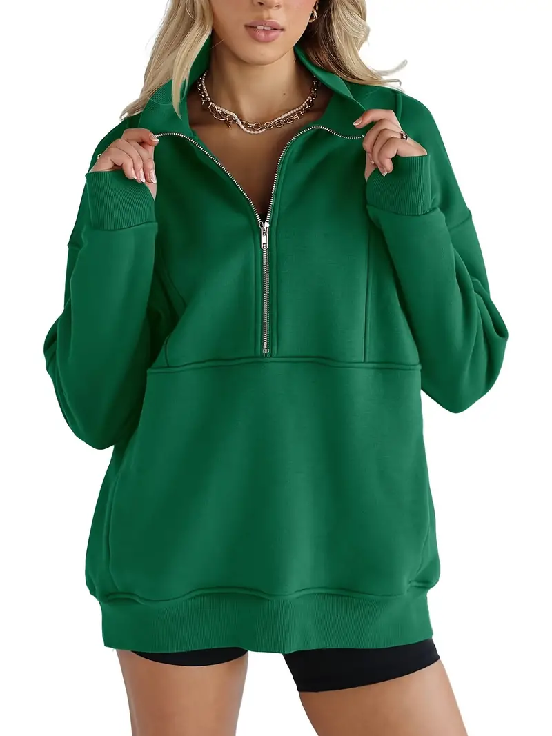  Solid color half-zip pullover sweatshirt