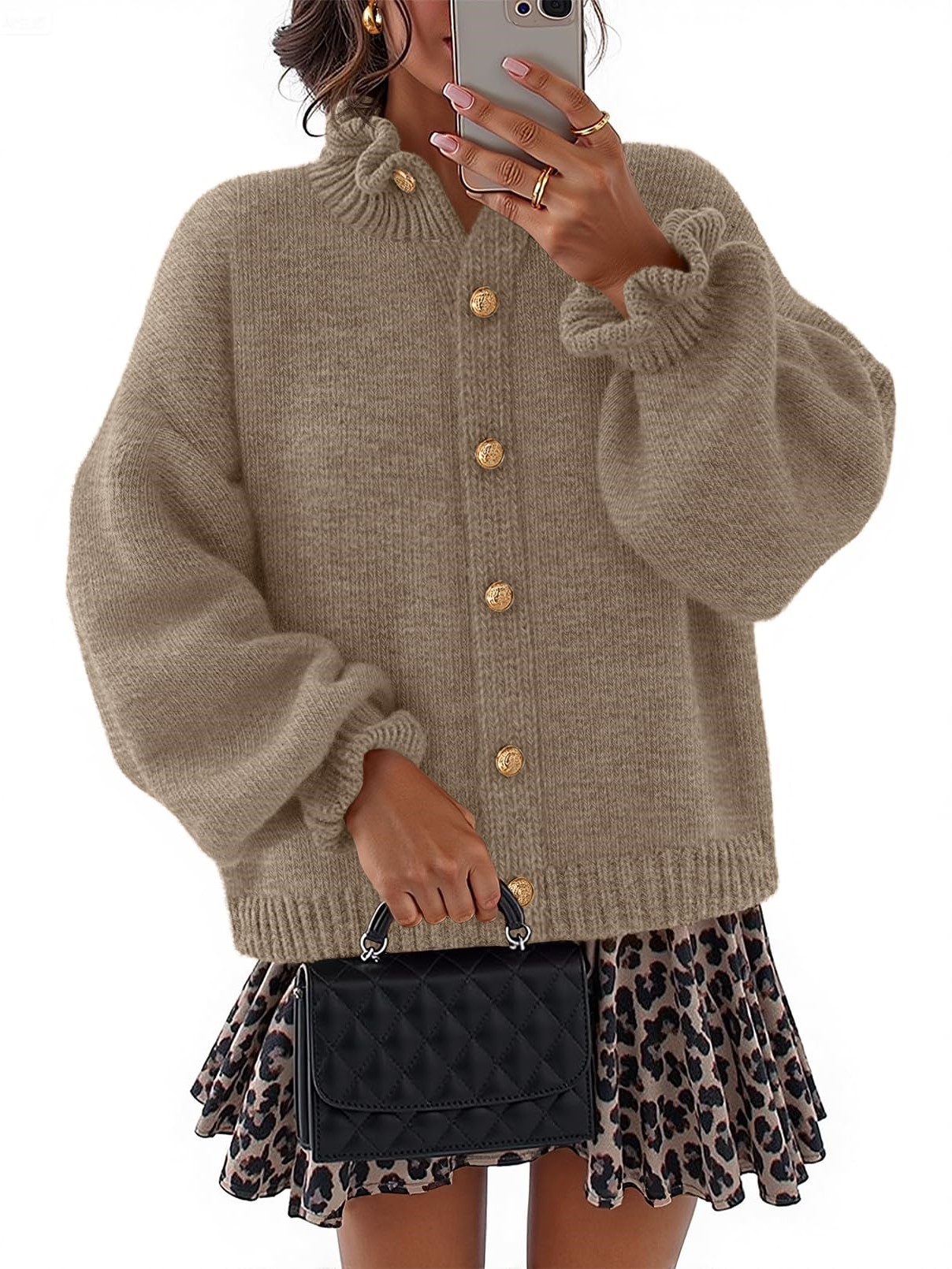 Women's Ruffle Button Down Long Sleeve Chunky Cardigan Sweaters