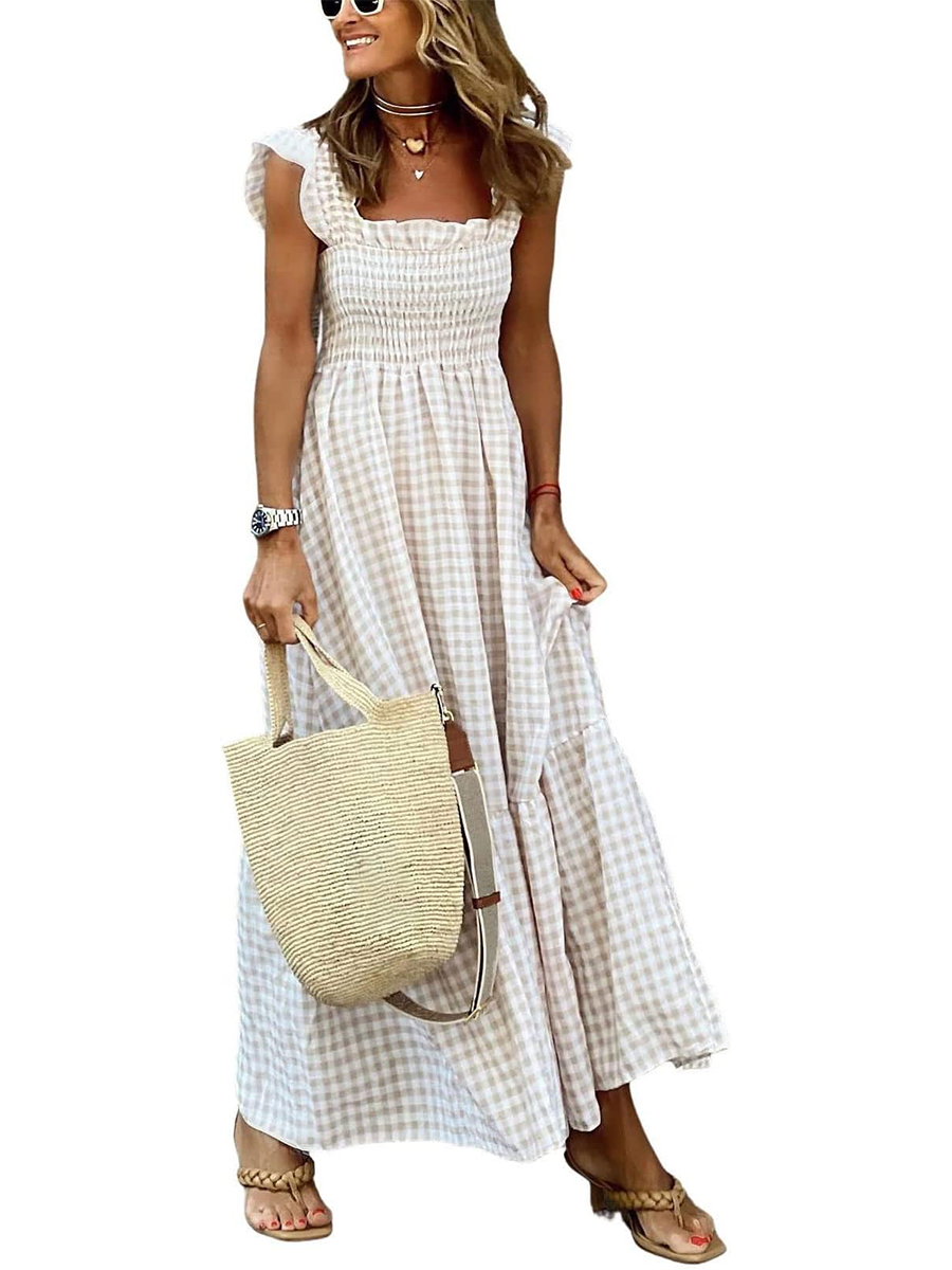HOT SALE Women's Retro Plaid Spaghetti Strap Smocked Dress