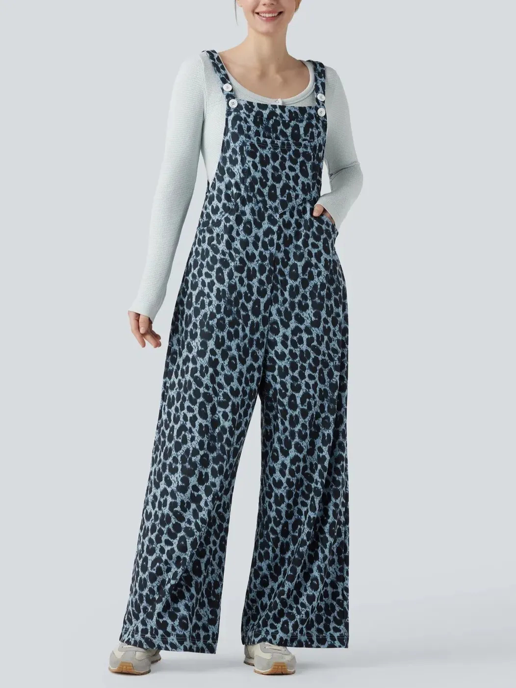Women's Leopard Print Casual Overalls with Pockets
