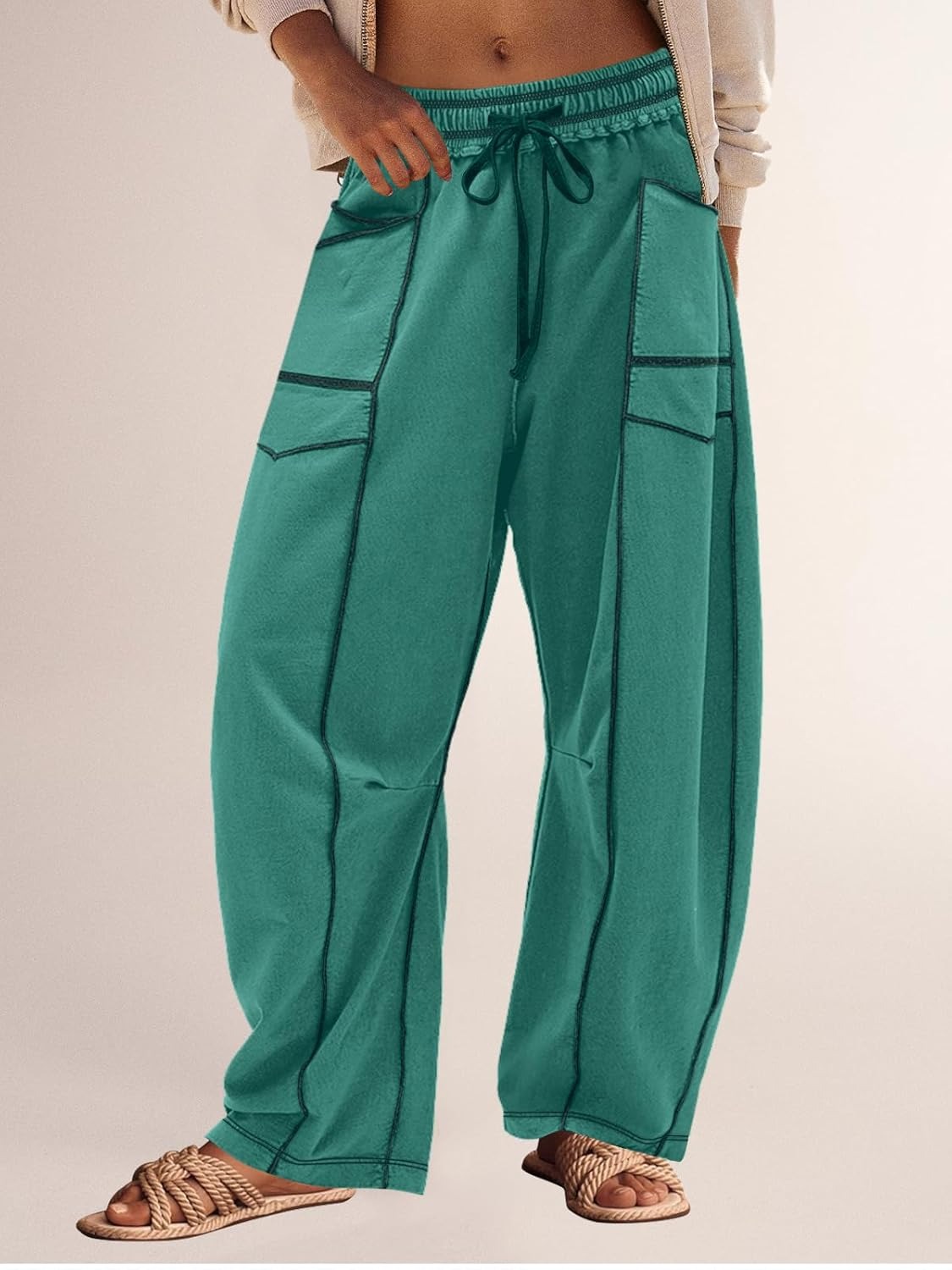 Women's Casual Drawstring Wide Leg Sweatpants Baggy Barrel Pants