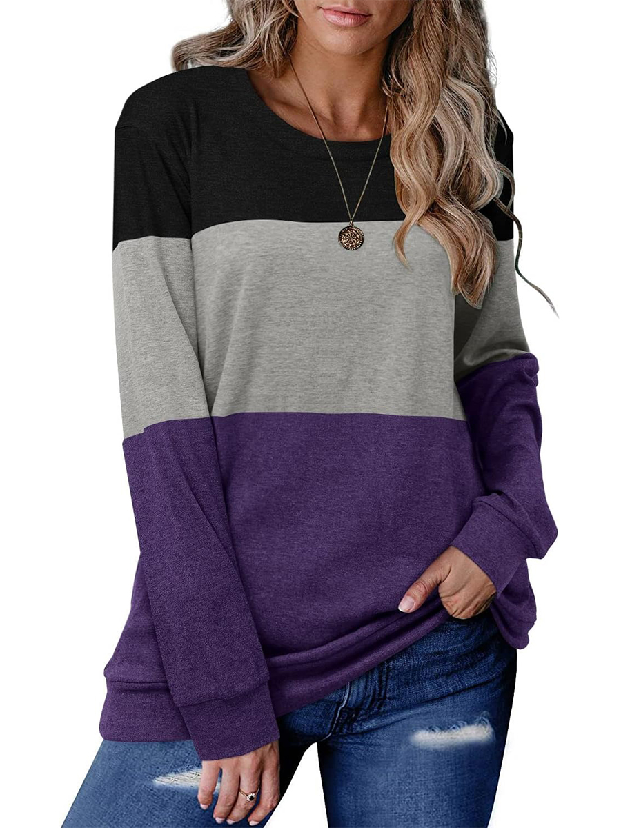 Women's Colorblock Striped Long Sleeve Casual Sweatshirt Tops