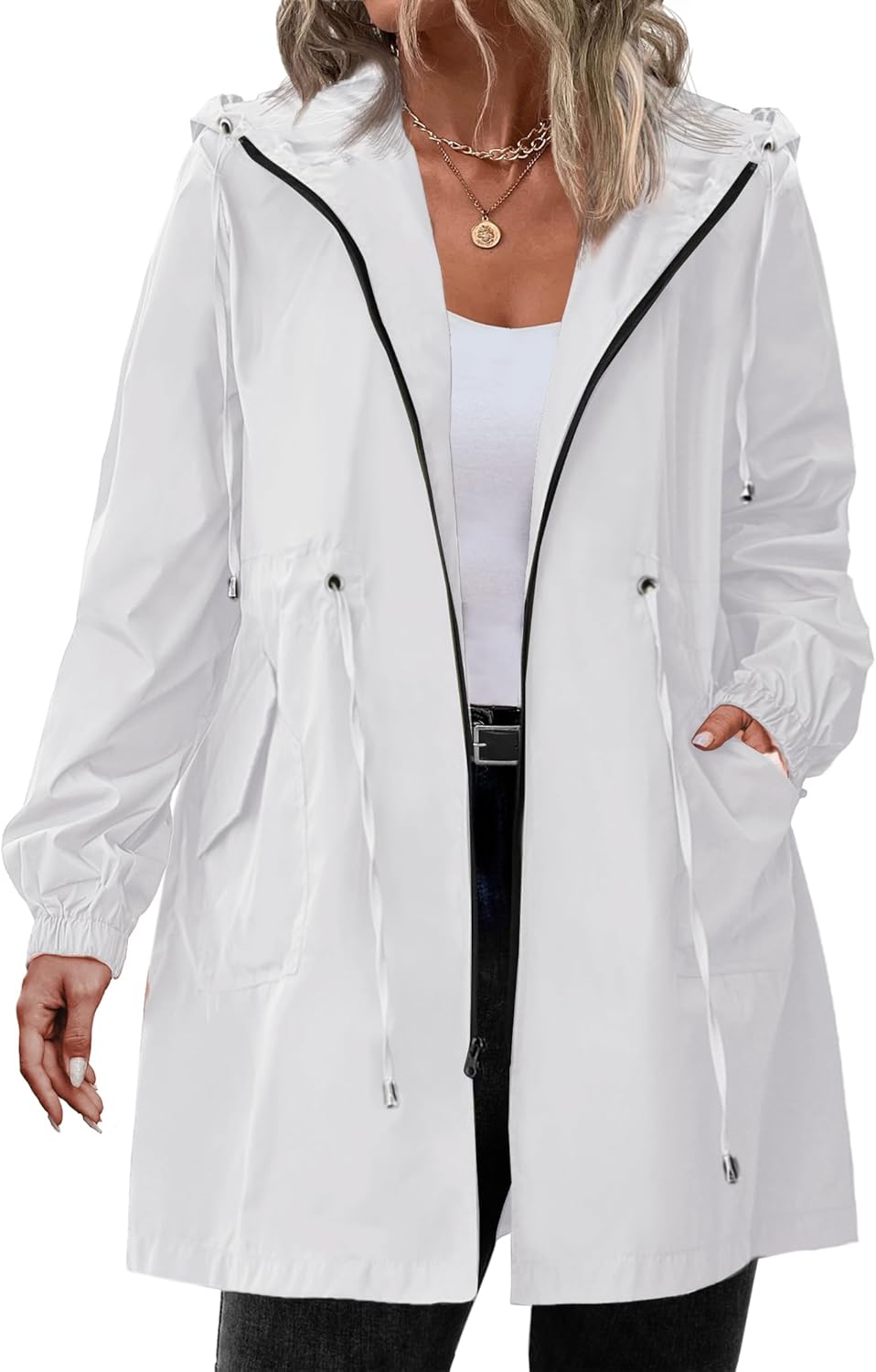 Women's Plus Size Lightweight Hooded Waterproof Jackets with Pockets