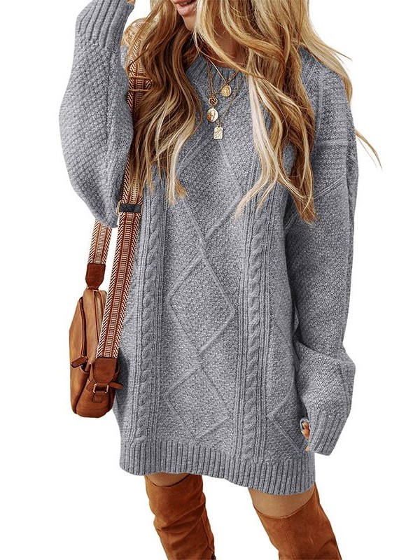 Women's Casual Loose Cable Knit Drop Shoulder Sweater Dress