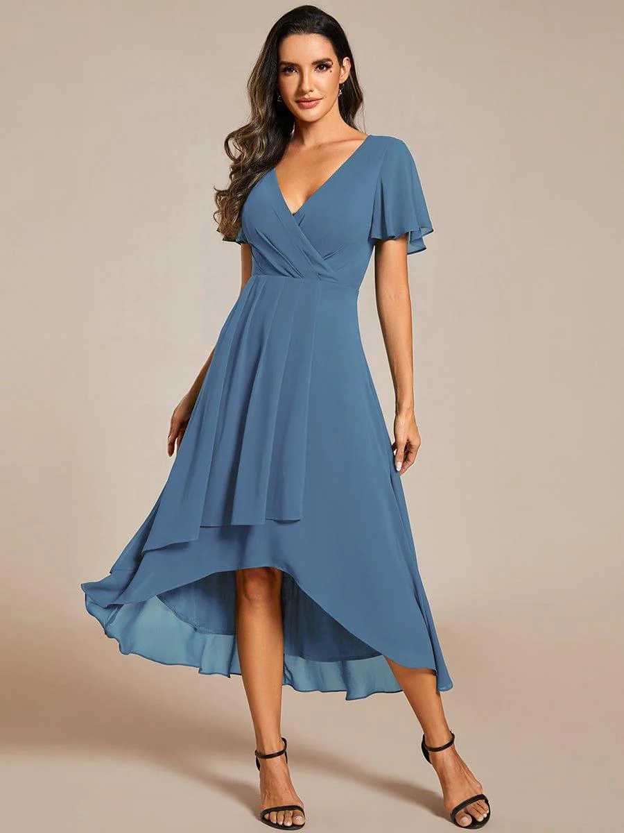Ruffles Sleeve Pleated V-Neck A-Line Midi Dress (buy two free shipping!!!)