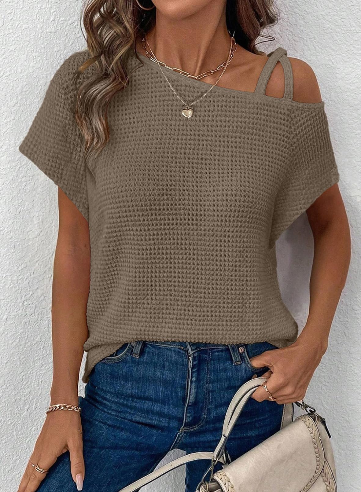 Women's Summer Off-Shoulder Waffle Knit Short Sleeve Top (Buy 2 Free Shipping!!!)