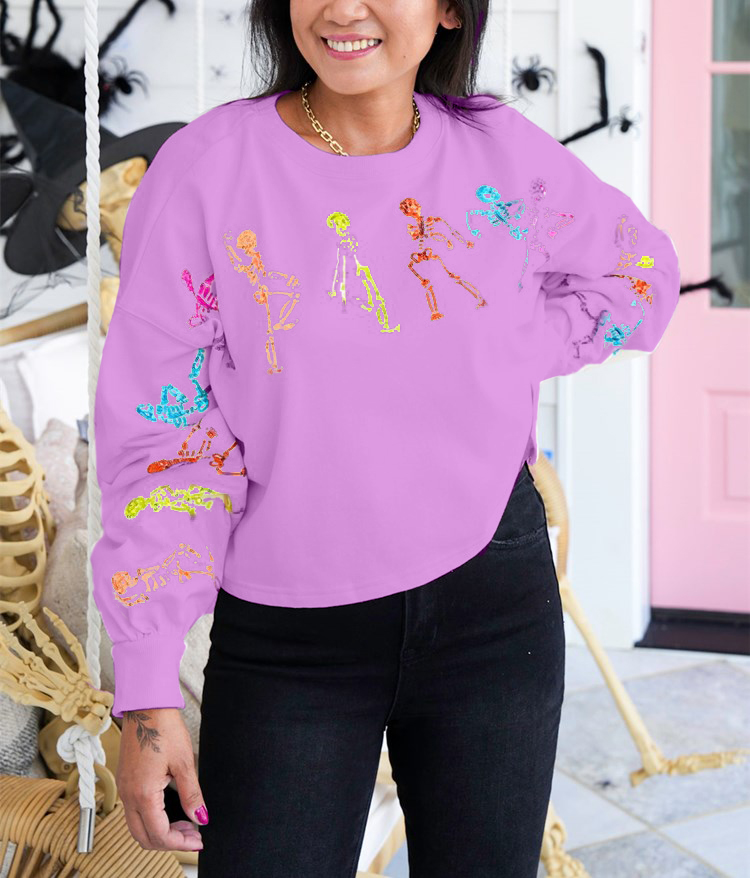 Dancing Skeletons Sequins Embroidery Sweatshirt
