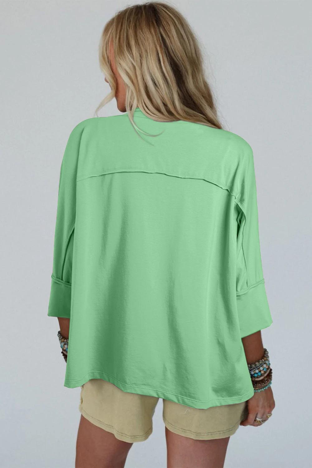 Floral Star Patched Exposed Seam 3/4 Sleeve Top