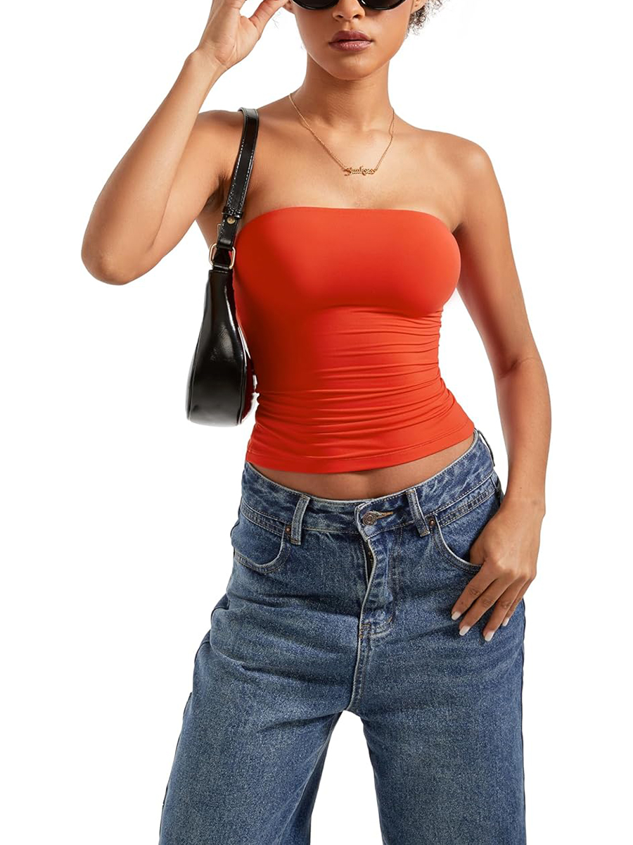 Women's Summer Sexy Tube Top Double Lined Basic Tank Top