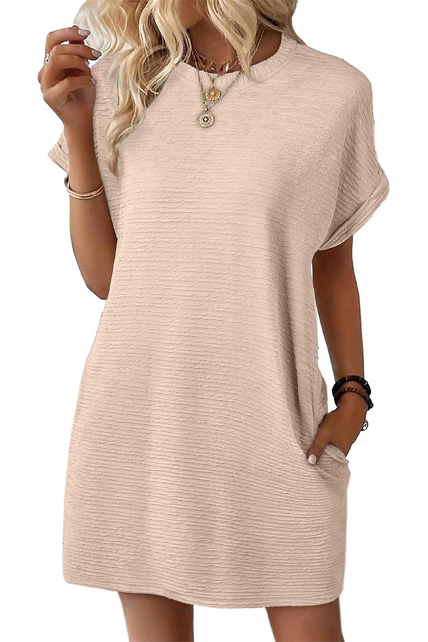 Women's Crewneck Short Sleeve Textured Mini Dress Casual Beach Vacation Dresses