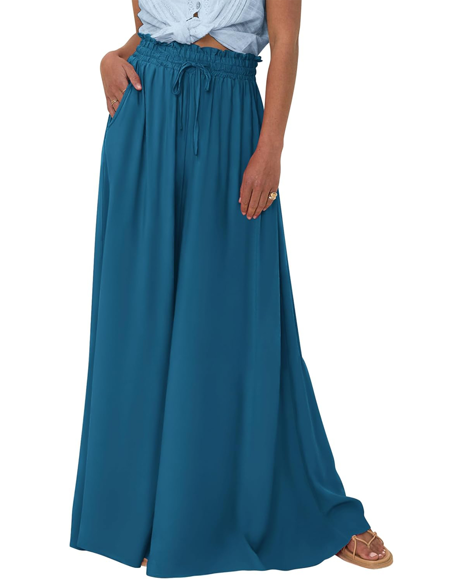 HOT SALE Women's Casual Floral Solid High Waist Wide Leg Pants