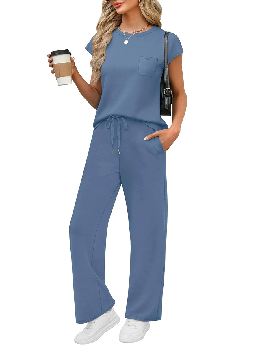 HOT SALE Women's Casual Summer Travel Vacation Outfits Cap Sleeve Lounge Set