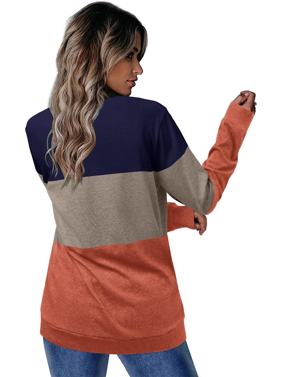 Women's Colorblock Striped Long Sleeve Casual Sweatshirt Tops