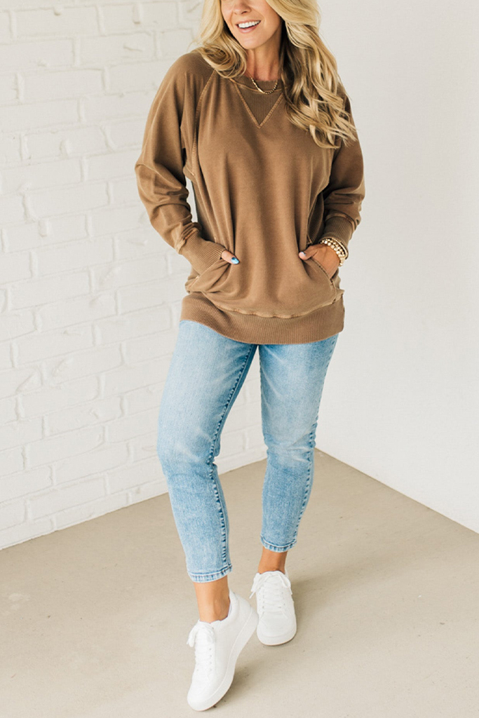 Ribbed Accent Pocketed Pullover