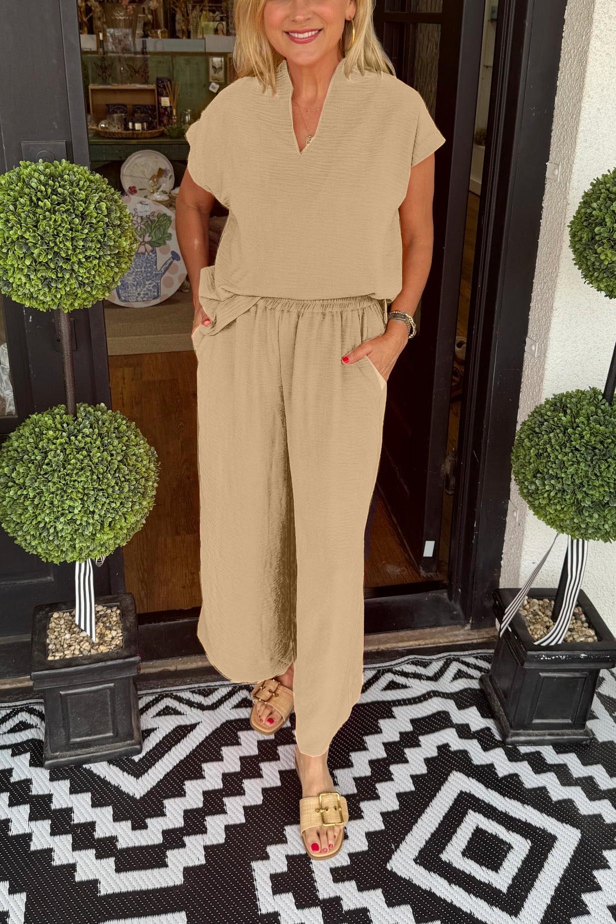 Women's Summer Casual Lightweight V-Neck Two piece Set(Buy 2 Free Shipping)