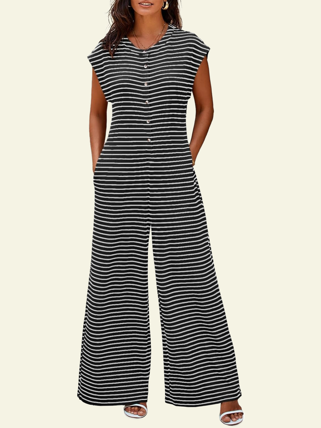 Women's Oversized Striped Sleeveless Jumpsuit