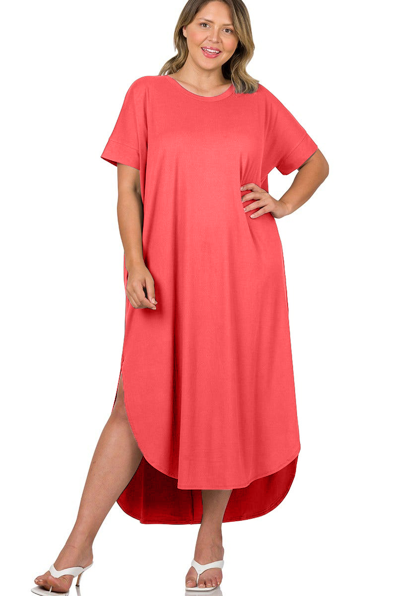 HOT SALE Round Neck Short Sleeve Side Slits Maxi Dress (Buy 2 Free Shipping)