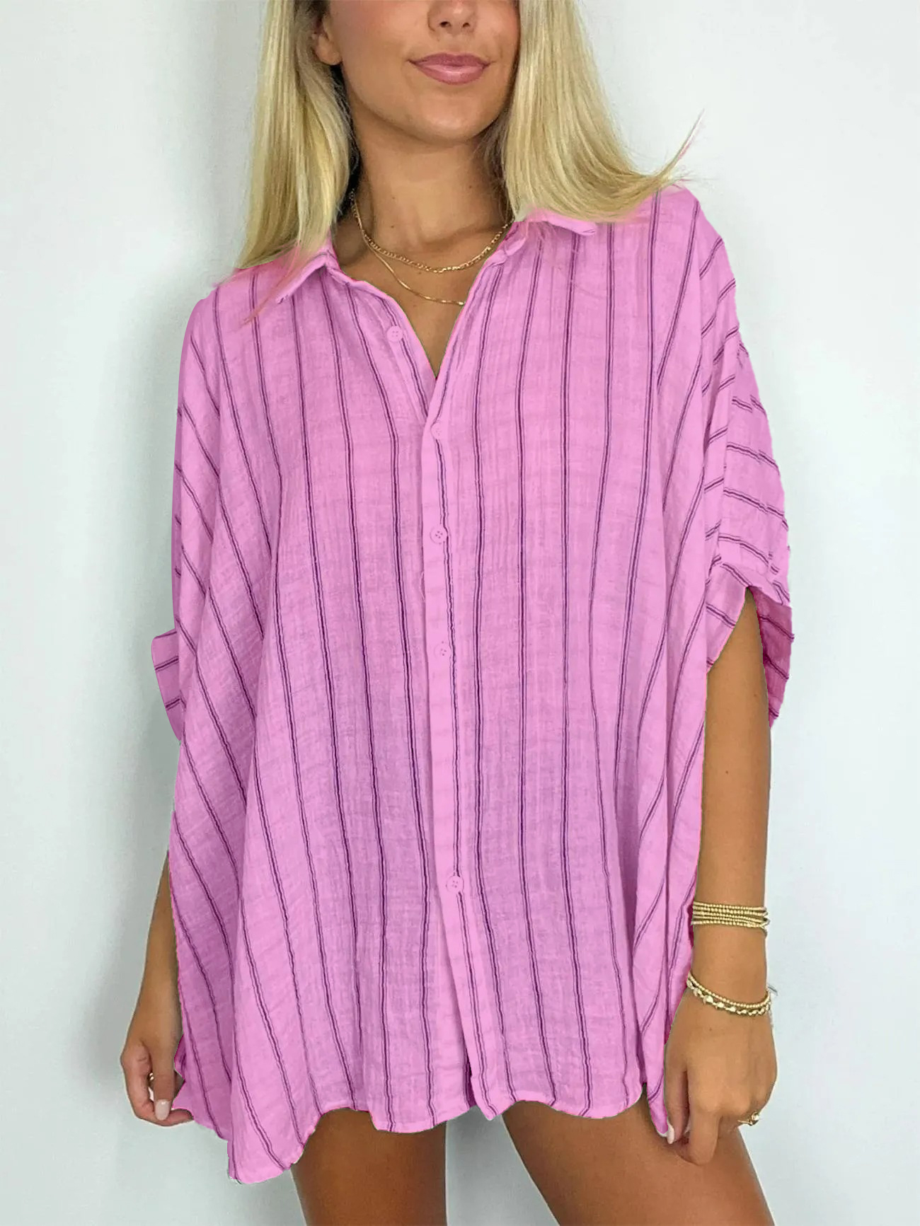 2024 Popular Oversized Striped Button Down Top Shirt jacket(50% OFF🔥)