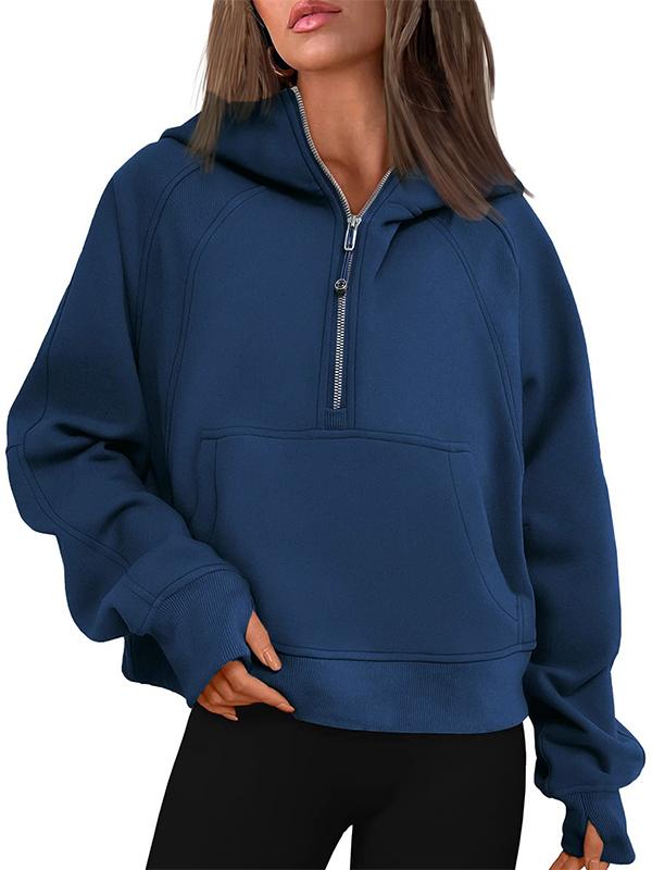 2024 Women's Fleece Cropped Hoodies Half Zip Lined Pullover (Buy 2 Free Shipping)