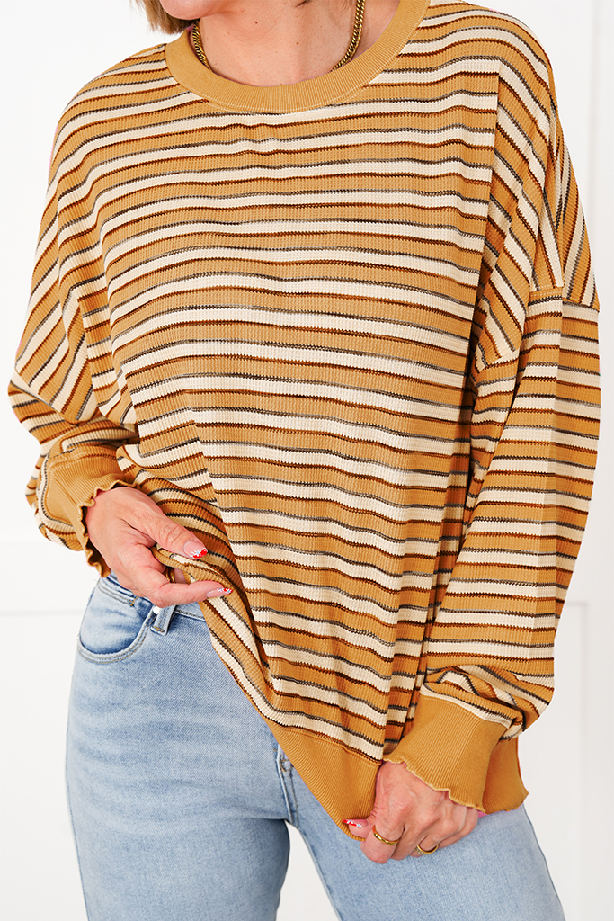 Oversized Stripe Knit Long Sleeve Top 