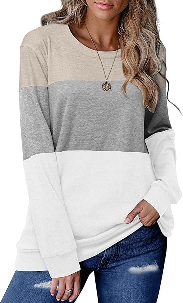 Women's Round Neck Colorblock Casual Top
