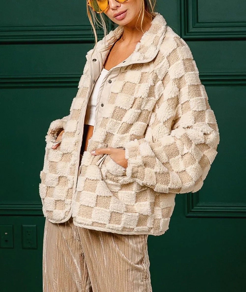 Women's Winter Casual Checkered Fleece Sherpa Jacket